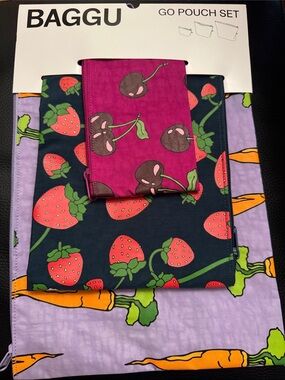 BAGGU Go Pouch Set - Pink, Navy, Purple with Fruit & Veggie Prints